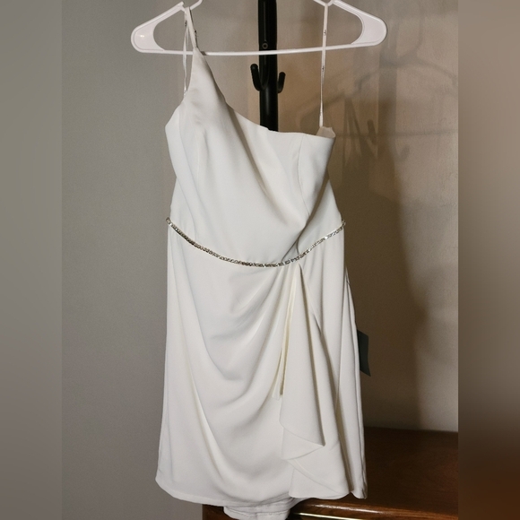 Women’s Lulus Brilliant Bliss White Rhinestone One-Shoulder Tulip L Mini Dress - Picture 6 of 12